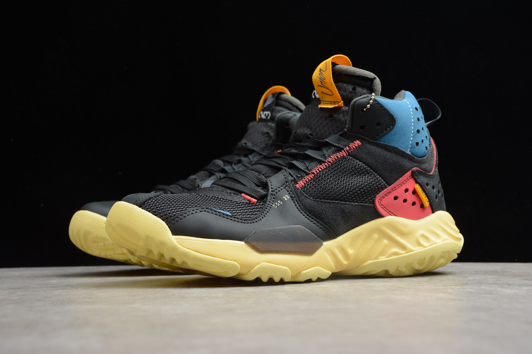 Jordan Running Shoes Black Blue Red Yellow Sole - Click Image to Close